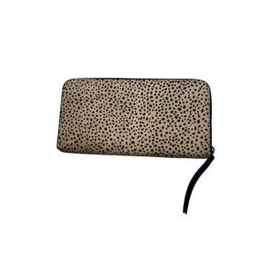 Lucky Brand Wallet Cheetah Print Zip Around Clutch Purse Wristlet Black